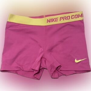 Nike Pro Combat Pink Run Shorts W/ Compression & DriFit Yellow Gold Band W/ Pink